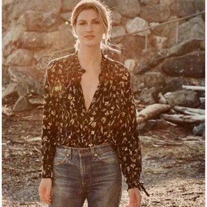 Doen Baltic top XS in Black Scroll Floral print